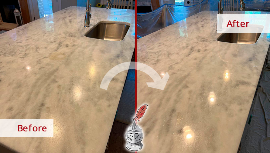 Before and After Our Kitchen Marble Countertop Stone Cleaning in Franklin, TN