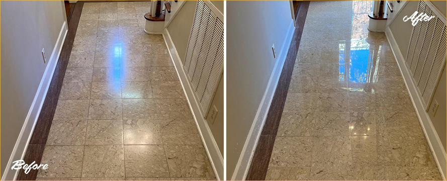 Before and After Our Foyer's Marble Floor Stone Polishing in Green Hills, TN