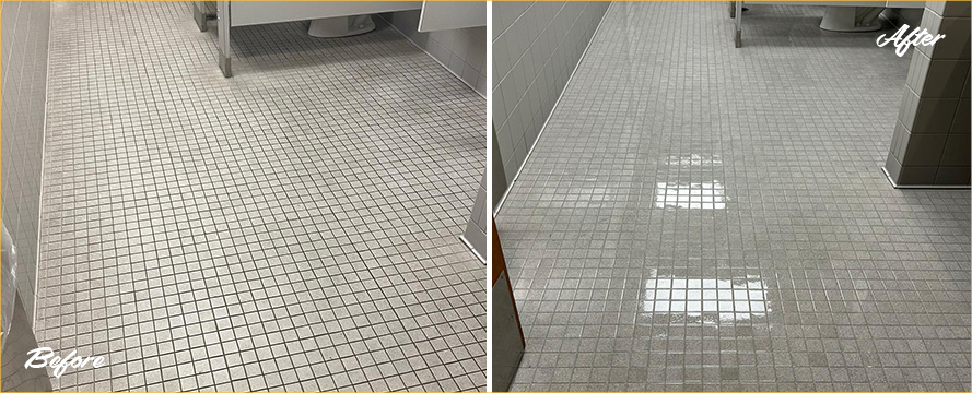 Bathroom Floor Before and After Hard Surface Restoration in Nashville