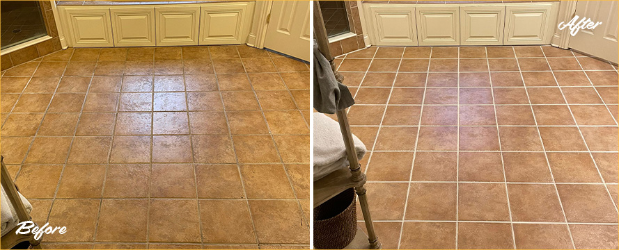 Bathroom Floor Before and After our Professional Hard Surface Restoration Services in Nashville, TN