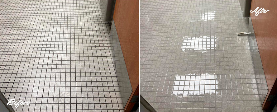 Office Restroom Before and After Our Tile and Grout Cleaners in Nashville, TN