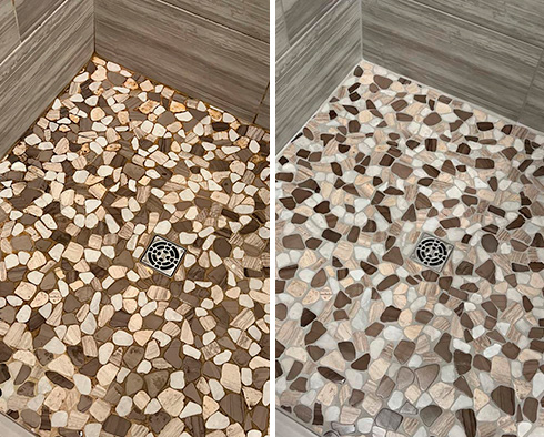 Ceramic Shower Before and After Our Hard Surface Restoration Services in Franklin, TN