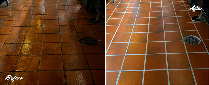 Restaurant Floor Before and After Our Hard Surface Restoration Services in Nashville, TN