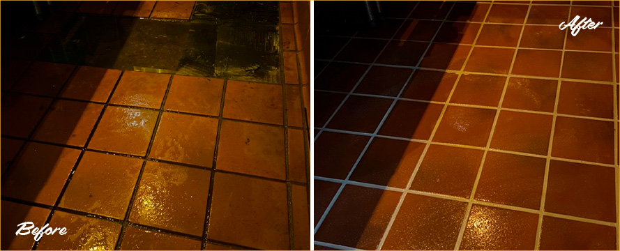 Restaurant Kitchen Floor Before and After Our Hard Surface Restoration Services in Nashville, TN