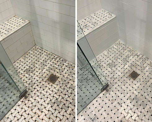 Shower Before and After Our Grout Cleaning in Brentwood, TN