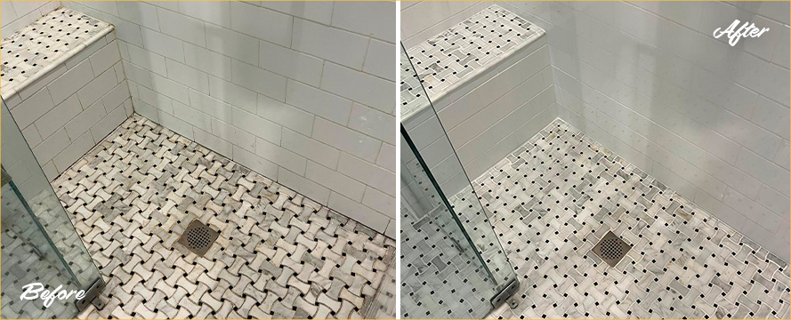 Shower Before and After Our Grout Cleaning in Brentwood, TN