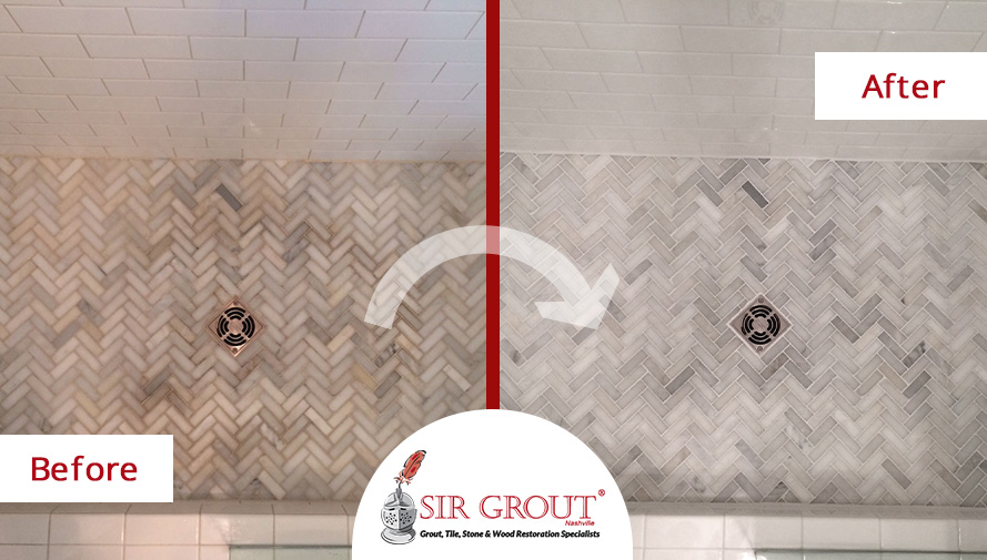 Before and After Picture of a Shower Tile and Grout Cleaning Service in Franklin, Tennessee