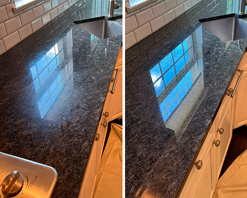 Granite Countertop Before and After a Stone Polishing in Spring Hill