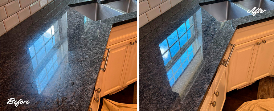 Granite Countertop Before and After a Stone Polishing in Spring Hill