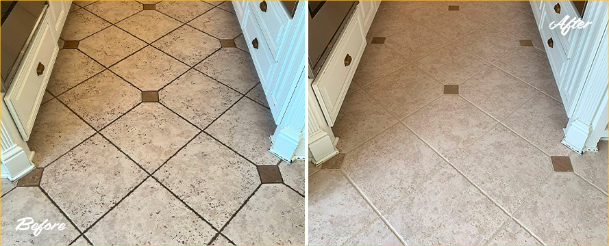 Kitchen Floor Before and After a Grout Cleaning in Nashville, TN