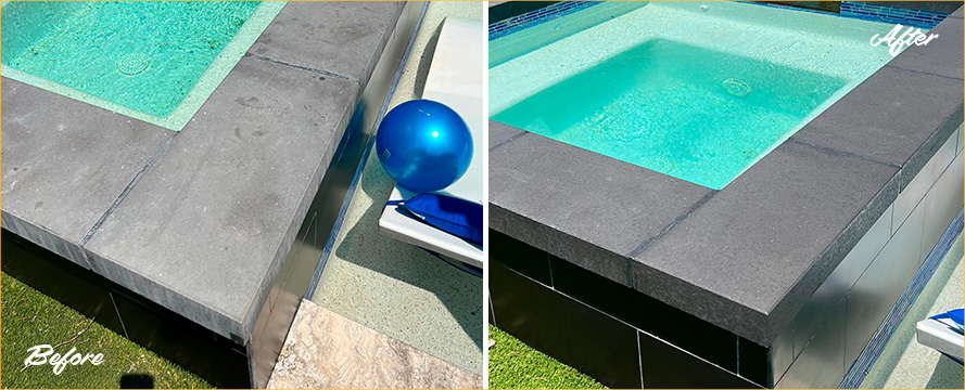 Outdoor Pool Surface Before and After a Remarkable Tile Cleaning in Nashville, TN