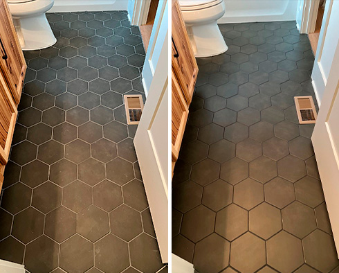 Bathroom Floor Before and After Our Grout Cleaning in Nashville, TN