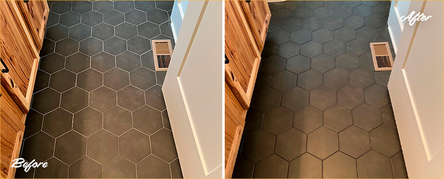 Bathroom Floor Before and After Our Grout Cleaning in Nashville, TN