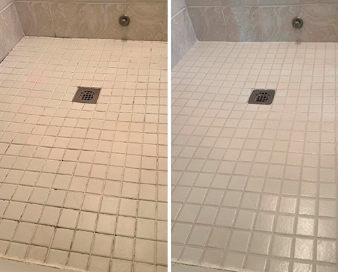 Shower Floor Before and After a Grout Sealing in Nashville