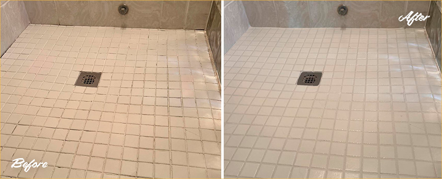 Shower Floor Before and After a Grout Sealing in Nashville