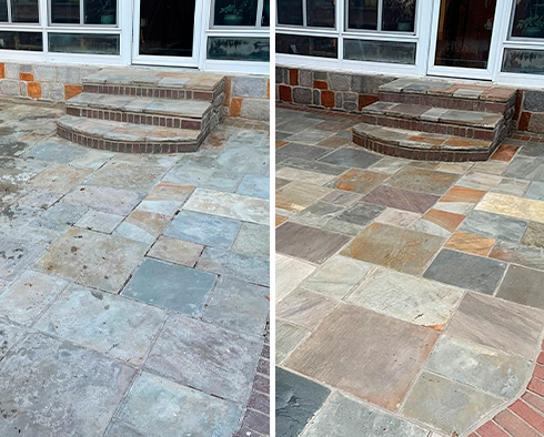 Flagstone Patio Before and After Our Stone Sealing in Mount Juliet, TN