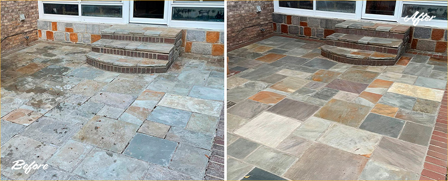 Flagstone Patio Before and After Our Stone Sealing in Mount Juliet, TN