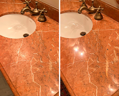 Rojo Marble Bathroom Vanity Before and After Our Stone Polishing in Franklin, TN