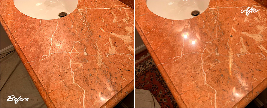 Rojo Marble Bathroom Vanity Before and After Our Stone Polishing in Franklin, TN