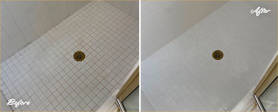 Ceramic Tile Shower Before and After a Grout Cleaning in Nashville