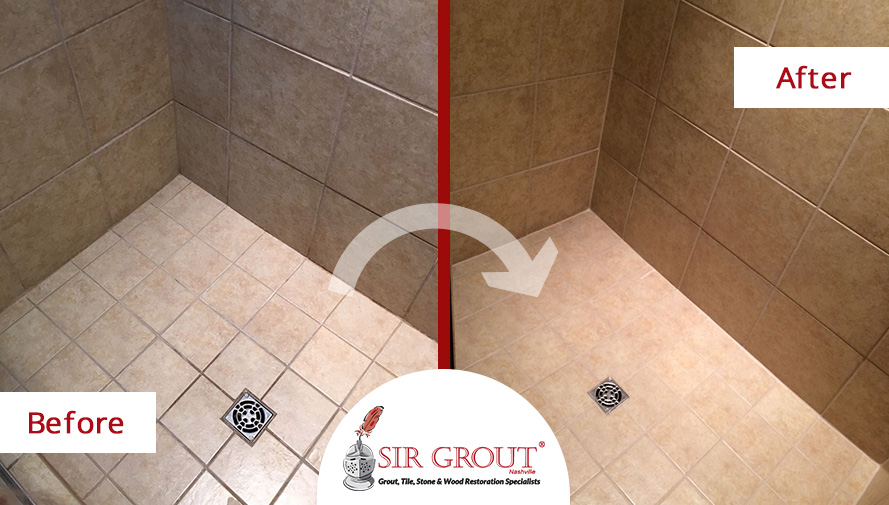 Before and After Picture of a Bathroom Tile and Grout Cleaning in Nolensville, TN