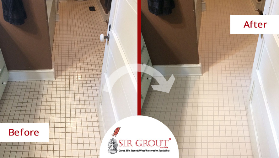 Before and After Picture of a Bathroom's Grout Cleaning Service in Franklin, Tennessee