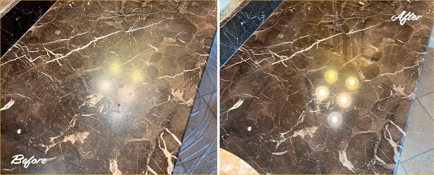Marble Vanity Before and After a Stone Polishing in Nolensville 