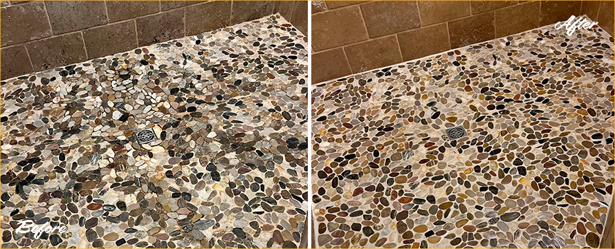 Shower Before and After a Superb Stone Cleaning in Franklin, TN