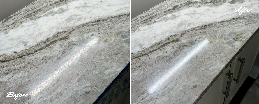 Marble Counter Before and After a Stone Polishing in Nolesville, TN