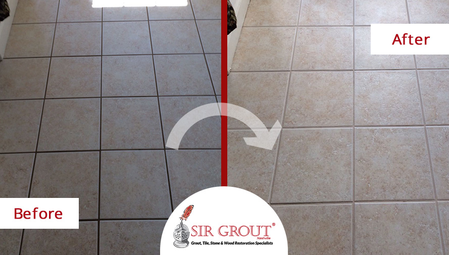 Before and After Picture of Grout Cleaning in Thompson's Station, TN