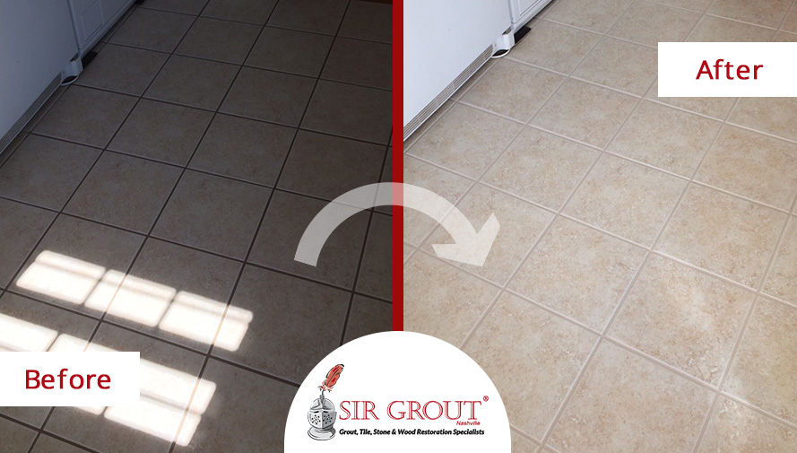 Before and After Picture of Grout Cleaning Job in Thompson's Station, TN