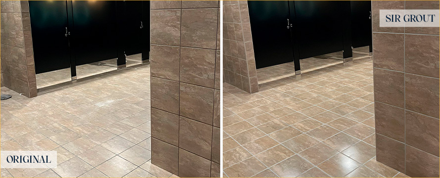 Locker Room Floor Before and After a Tile Sealing in Nashville, TN