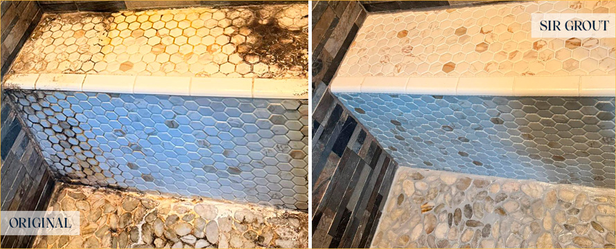 Shower Before and After a Flawless Stone Cleaning in Franklin, TN