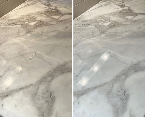 Marble Countertop Before and After Our Stone Polishing Services in Spring Hill