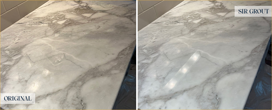 Marble Countertop Before and After Our Stone Polishing Services in Spring Hill