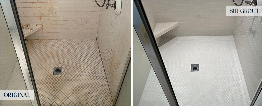 Shower Stall Before and After a Service from Our Tile and Grout Cleaners in Mount Juliet