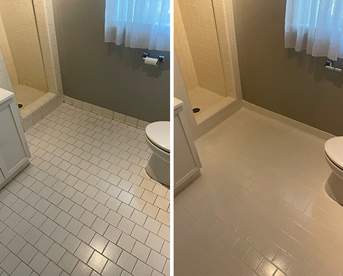 Bathroom Floor Before and After Our Mount Juliet Grout Cleaning Service