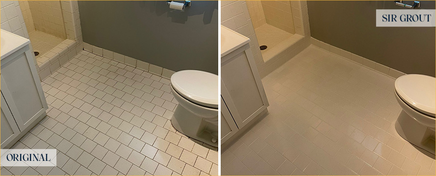 Bathroom Floor Before and After Our Mount Juliet Grout Cleaning Service