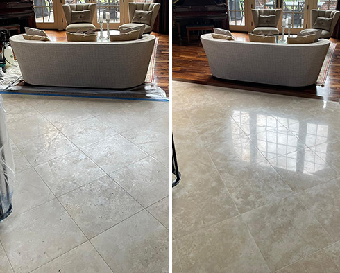 Travertine Floor Before and After Nashville Stone Polishing Service