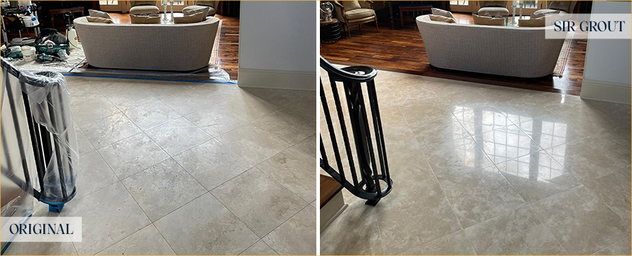 Travertine Floor Before and After Nashville Stone Polishing Service