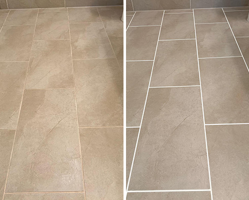 Bathroom Floor Before and After a Grout Sealing in Nashville