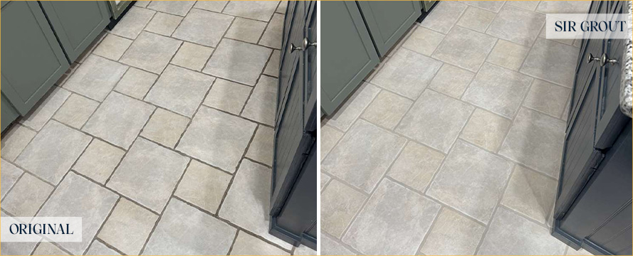 Tile Floor Before and After a Grout Cleaning in Nolensville