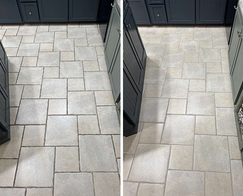 Kitchen Floor Before and After a Grout Cleaning in Nolensville