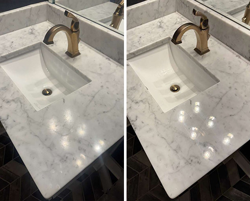 Vanity Top Before and After a Stone Polishing in Nashville, TN