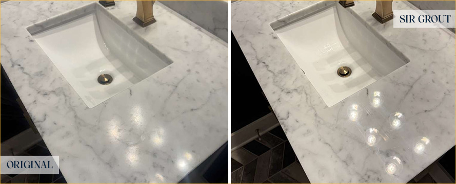 Vanity Top Before and After a Stone Polishing in Nashville, TN