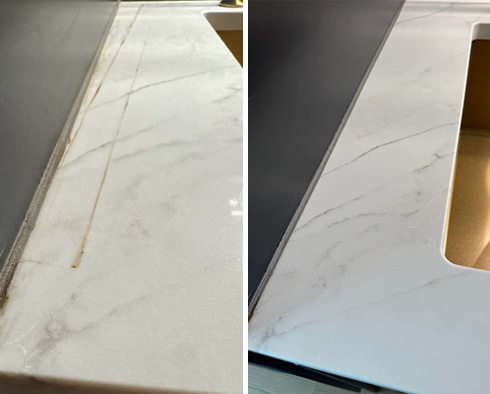 Bathroom Counter Before and After a Stone Cleaning in Nashville