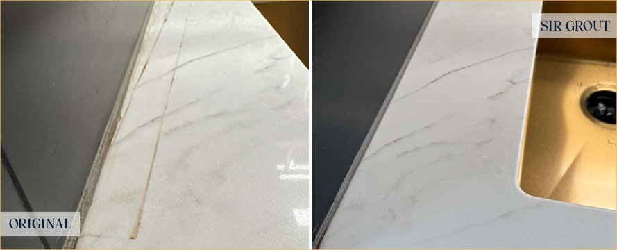 Bathroom Counter Before and After a Stone Cleaning in Nashville