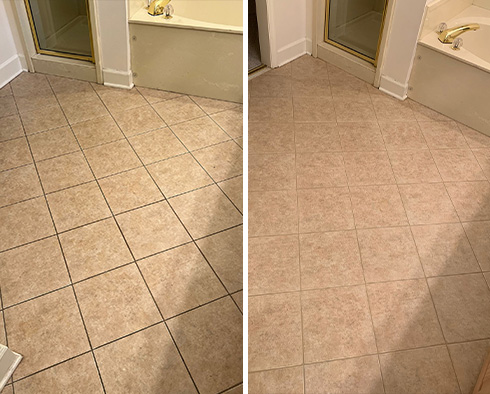 Bathroom Floor Before and After a Grout Sealing in Franklin