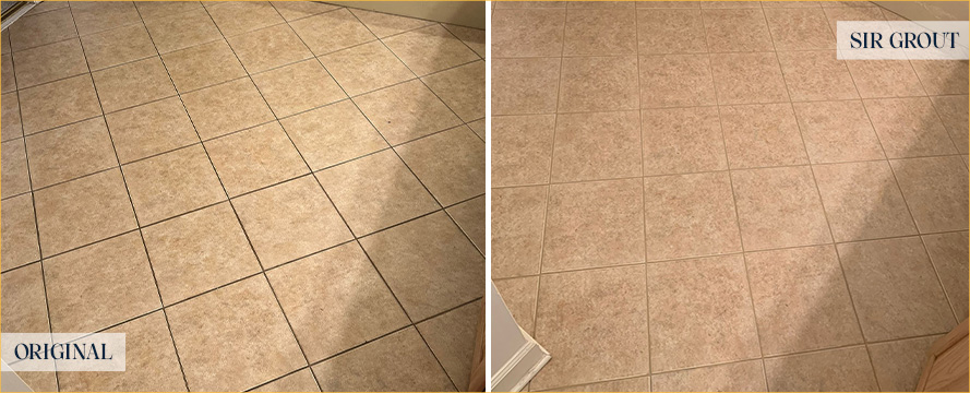 Bathroom Floor Before and After a Grout Sealing in Franklin