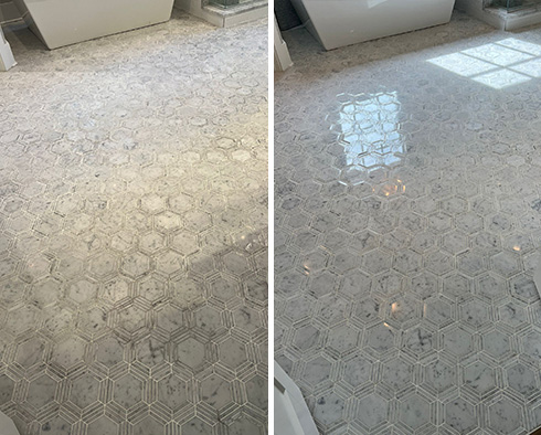 Marble Floor Before and After Our College Grove Stone Polishing Service